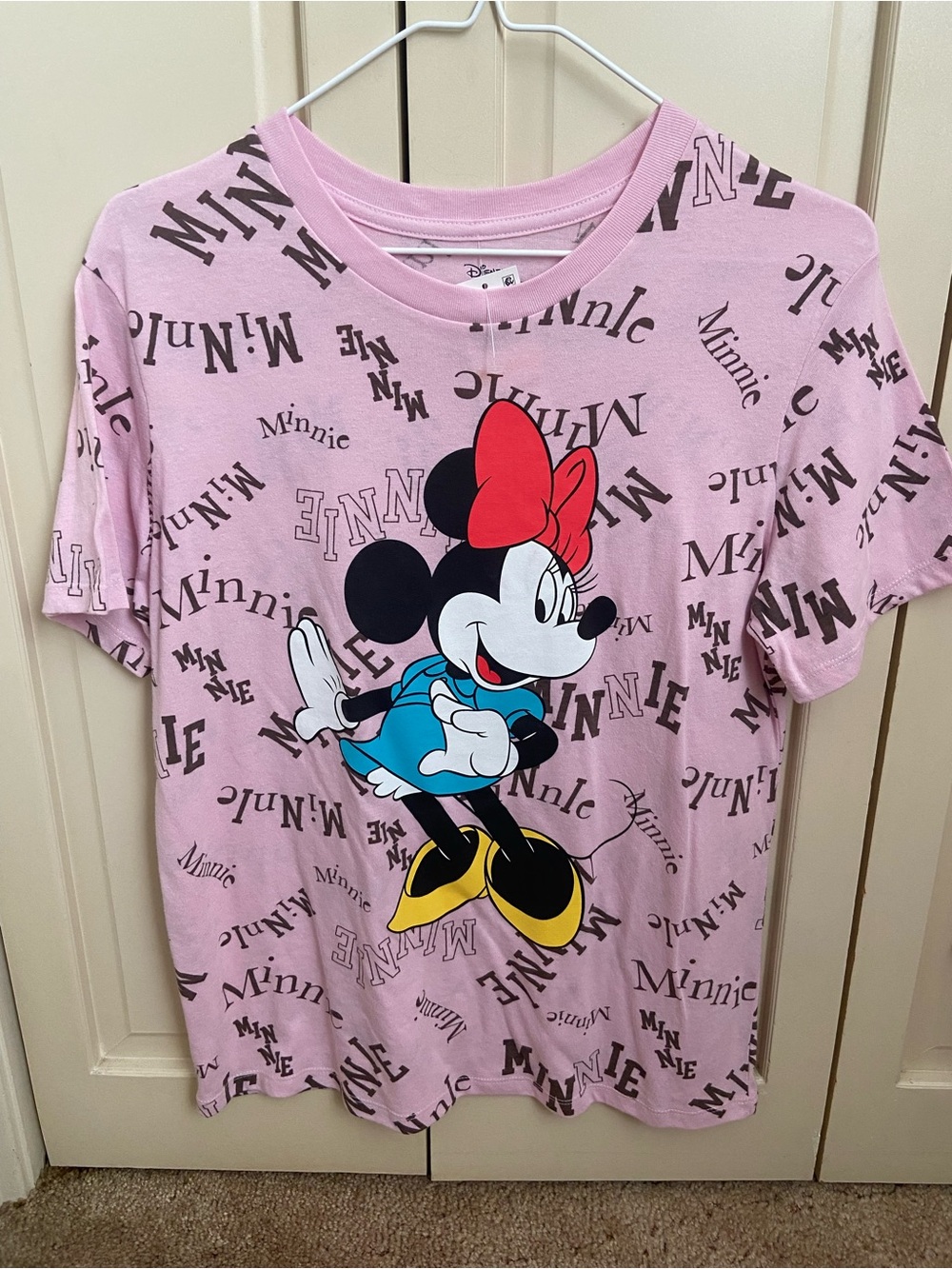 Disney Minnie Mouse Pink Tee with Red Bow and Blue Accent